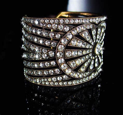 300 Rhinestone Cuff bracelet Art deco design Vintage Art deco Bracelet ...