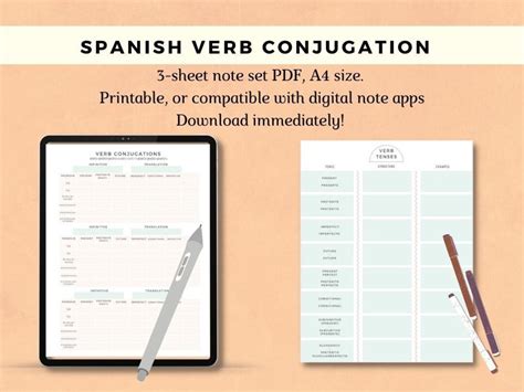 Spanish Verb Conjugation Charts Language Learning Notes, Printable Pdf ...