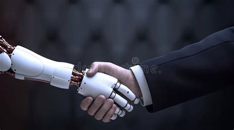 Collaboration Of Innovation Robot And Businessman In Handshake