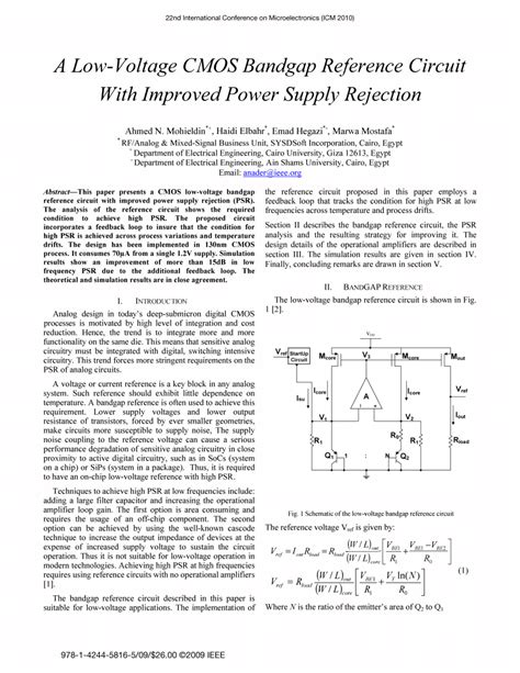 PDF A Low Voltage CMOS Bandgap Reference Circuit With Improved Power