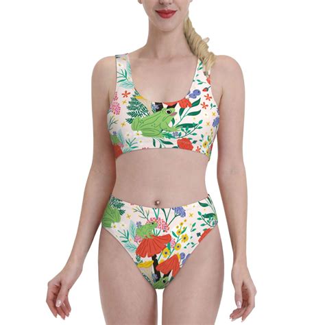 Lukts Women High Waisted Bikini Set Mushroom And Frogs Swimsuit 2 Piece