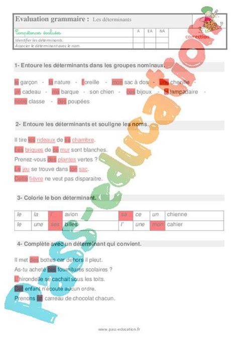 Les D Terminants Ce Tude De La Langue Evaluation Avec La