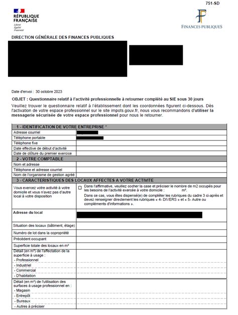 Renseigner le Questionnaire CERFA 751 SD Relatif à l Activité