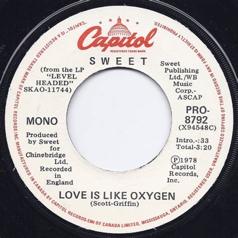 CKSO AM, FM & TV | Record Labels (45 RPM) | Love Is Like Oxygen - Sweet