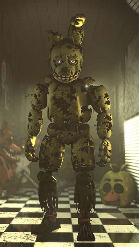 A Creepy Looking Robot Standing On Top Of A Checkered Floor