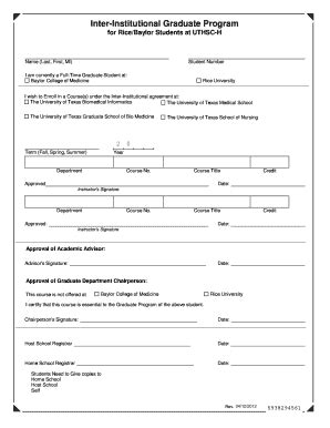 Fillable Online Secureweb Hsc Uth Tmc FORM Inter Inst Grad Prog NOT