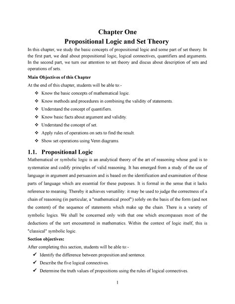 Chapter 1 Lecture Notes 1 Chapter One Propositional Logic And Set Theory In This Chapter We