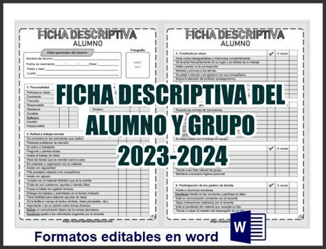 Ficha Descriptiva Del Alumno Y Grupo Para Imprimir ⭕️documento Editable En Word Acceder Enlace