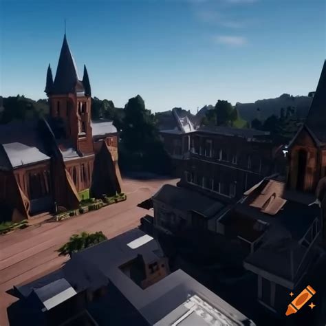 Unreal Engine 5 Aerial View Of A Sci Fi Australian Town Square With