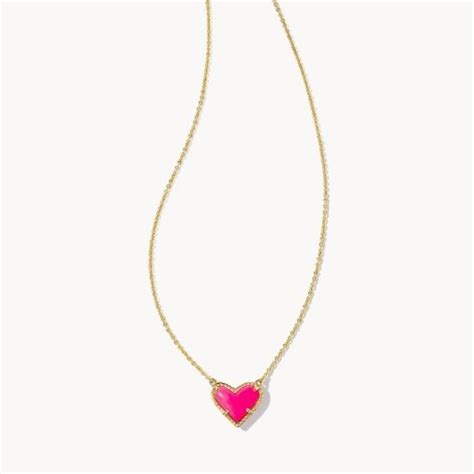 Ari Heart Pendant Necklace Gold With Neon Pink Magnesite La Petite