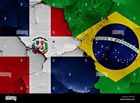 flags of Dominican Republic and Brazil painted on cracked wall Stock Photo - Alamy