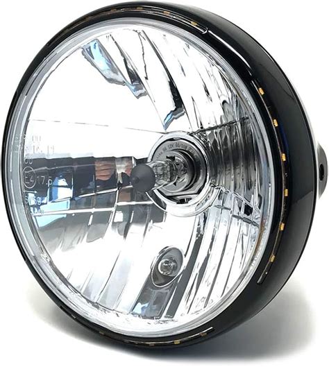 Retro Motorrad Scheinwerfer 7 5 55W Mit Slim LED Halo Schwarz