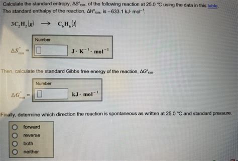 Solved Calculate The Standard Entropy As Rxn Of The Chegg