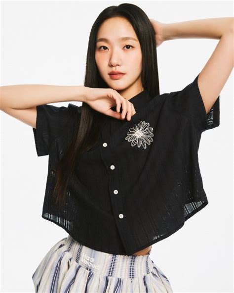 MUSINSA MARDI MERCREDI COTTON CROPPED SHIRT HALF SLEEVE NAVY CREAM