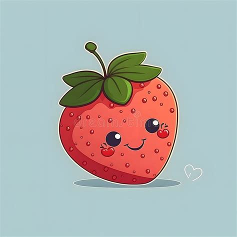 Cute Strawberry Fruit With Kawaii Face Funny And Friendly Food Faces Chibi Happy Cartoon