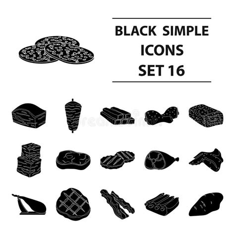 Meats Set Icons In Black Style Big Collection Of Meats Vector Symbol