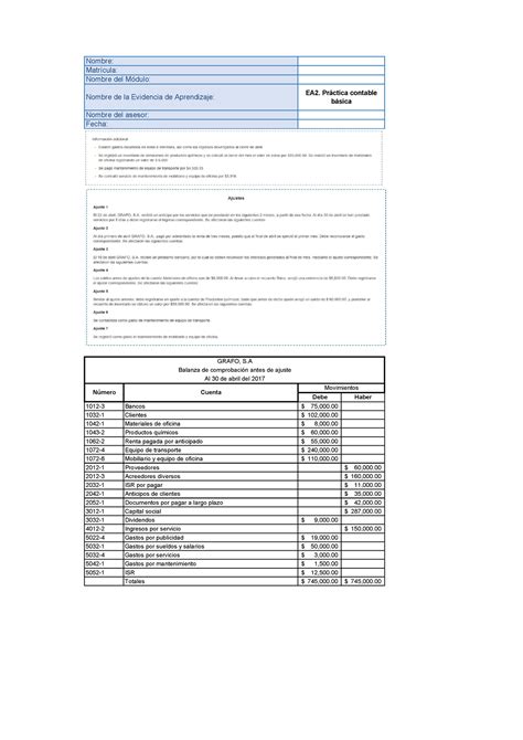 EA2 Práctica contable básica Debe Haber 1012 3 Bancos 75 000 1032