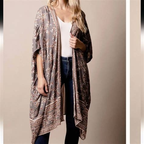 Angie Tops Angie Open Front Kimono Duster Boho Festival Medium