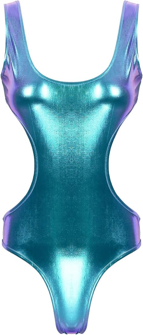 Inlzdz Womens Shiny Metallic Hollow Out One Piece Swimsuit Spandex