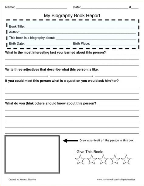 4th Grade Book Report Template