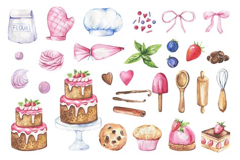 Backen Clipart Aquarell Kuchen Clipart Geb Ck Digitale Etsy