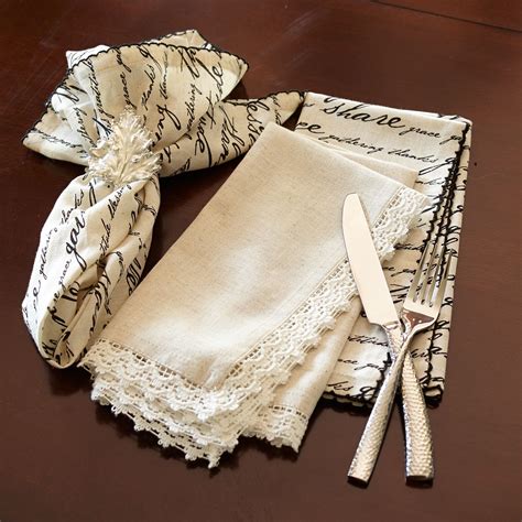 Lace Trim Natural Chambray Napkin Lace Trim Napkins Lace