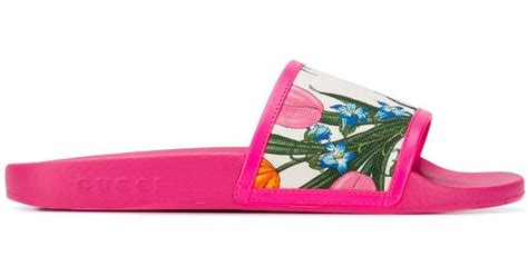 Gucci Floral Slides in Pink | Lyst