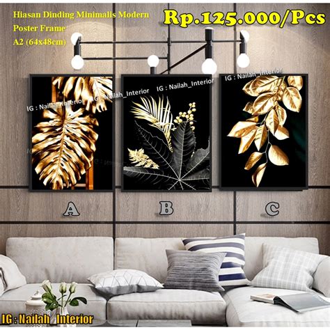 Jual Hiasan Dinding Ruang Tamu Poster Frame Jumbo A2 DAUN EMAS