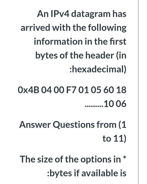 Solved An Ipv4 Datagram Has Arrived With The Following