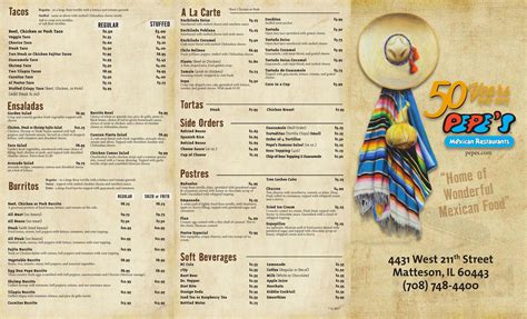 Pepe's Mexican Restaurants menu in Matteson, Illinois, USA