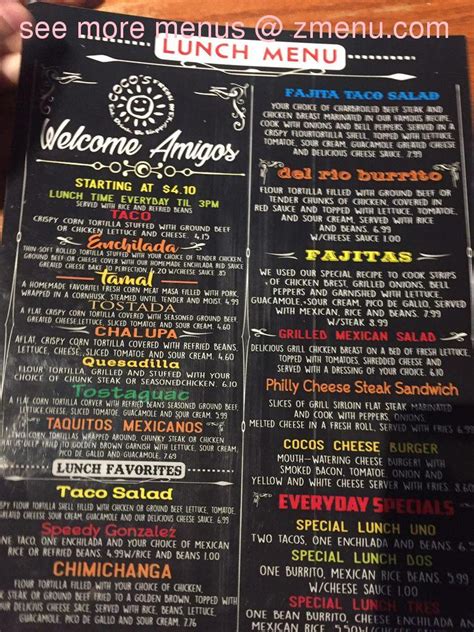 Menu at Coco's Cafe, Austin