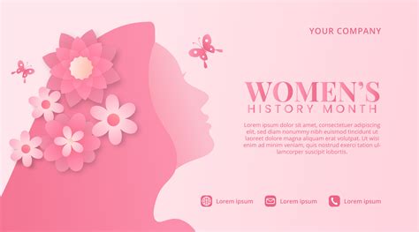 Womens History Month Background With A Pink Cutting Paper Woman With Flowers And Butterflies