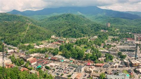 Aerial View Of Gatlinburg With Slow Camera Rotation Gatlinburg Is A