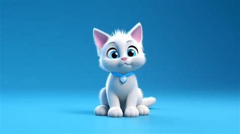 Premium Photo A Cartoon Cat With Blue Eyes Sits On A Blue Background 3d Illustration Generative Ai