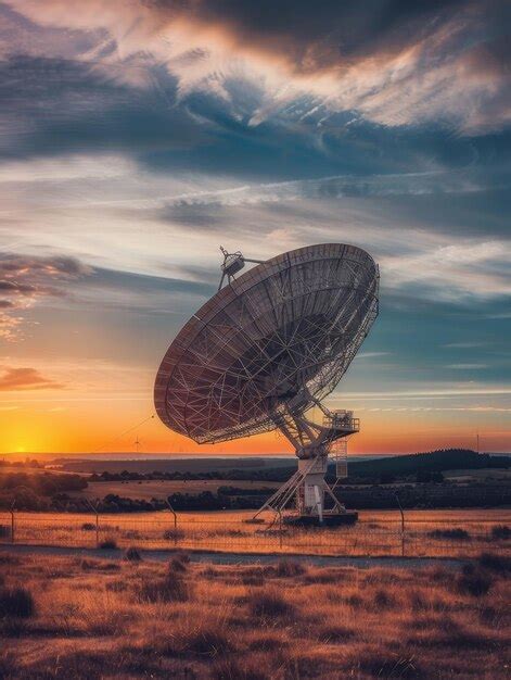 Uma Grande Antena Parab Lica Se Ergue Acima De Um Campo Capturando