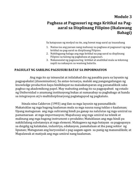 Week Pagbasa At Pagsusuri Ng Mga Kritikal Na Pagaaral Sa Displinang