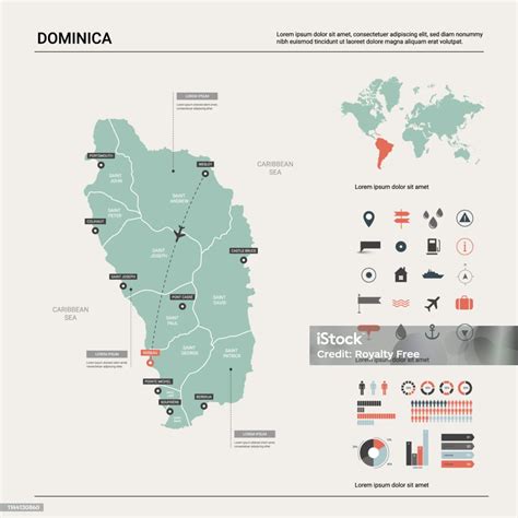 多米尼克的向量圖 高詳細的國家地圖與分裂城市和資本 Roseau政治地圖 世界地圖 資訊圖元素向量圖形及更多信息圖形圖片 Istock