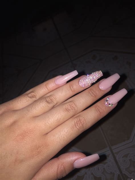 Coffin Blush Nails With Rhinestones💅🏼💎 Blush Pink Nails Pink Acrylic