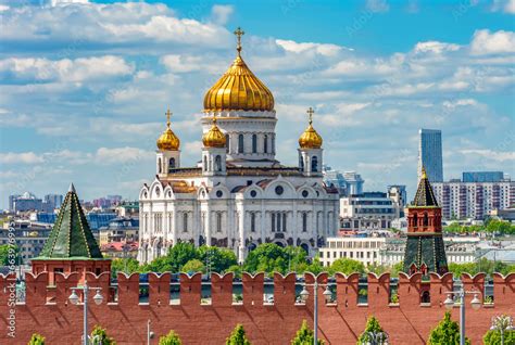 Wall And Towers Of Moscow Kremlin With Cathedral Of Christ The Savior