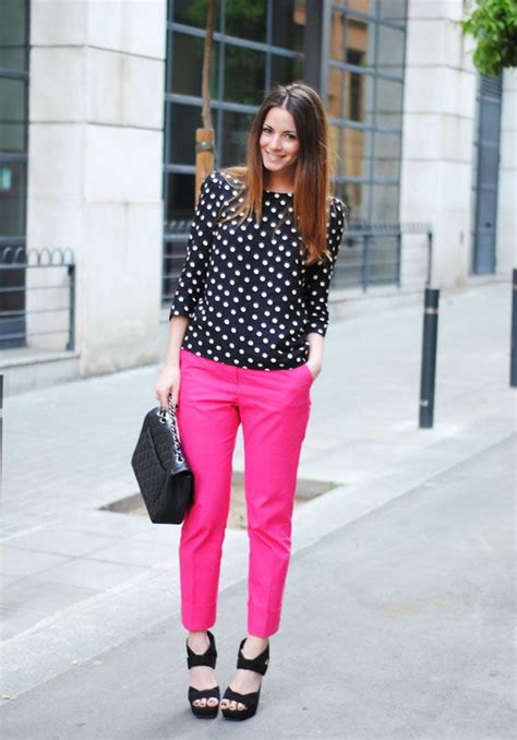 B Top Polka Dots With Fuschia Pants Moda Donna Moda Moda Estate