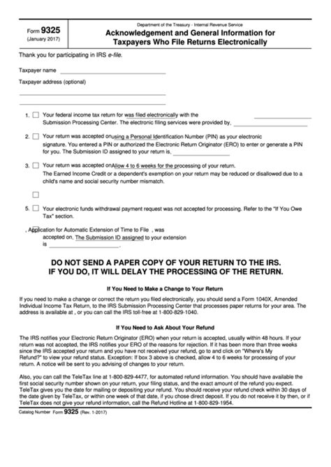 Fillable Form 9325 Acknowledgement And General Information For