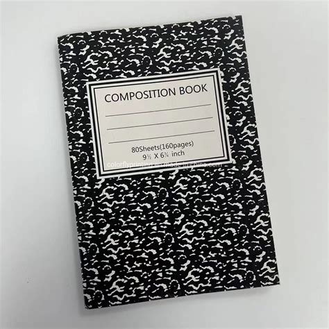 Black White Marble Style Cover Composition Book Wide Ruled White Paper