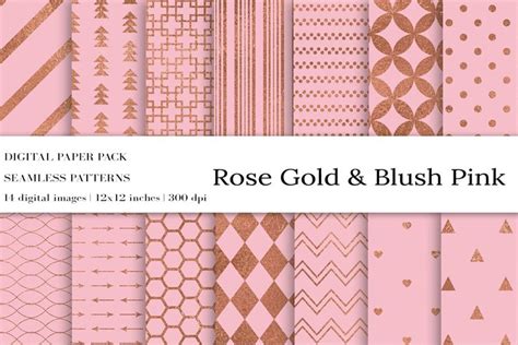 Blush Pink Rose Gold Digital Papers Rose Gold Patterns