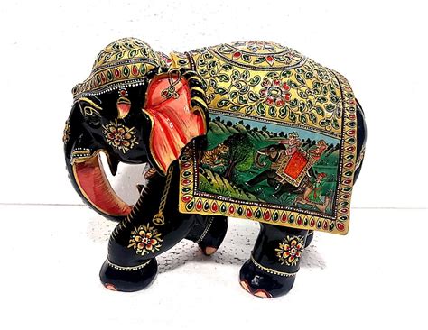 Multicolor Shrinath Art Gallery Wooden Elephant With Painted Work For