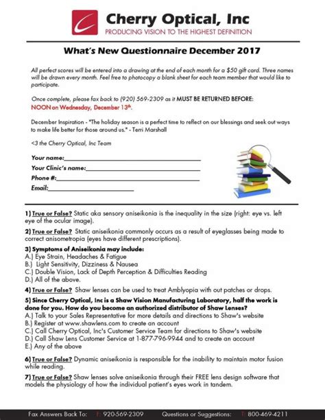 Cherry Optical Lab What S New Questionnaire WNQ December 2017