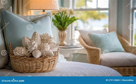 Bedroom Decor Home Interior Design Coastal Traditional Style Stock