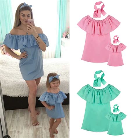 Moda Família Combinando Roupas Mãe Filha Vestidos Mulheres Chiffon