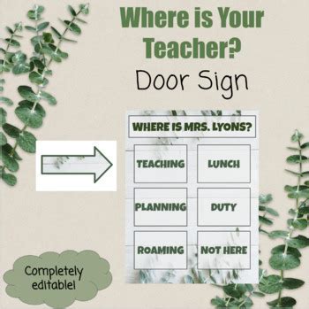 Editable Where Is Your Teacher Door Sign Eucalyptus By Mrs Lyons Den