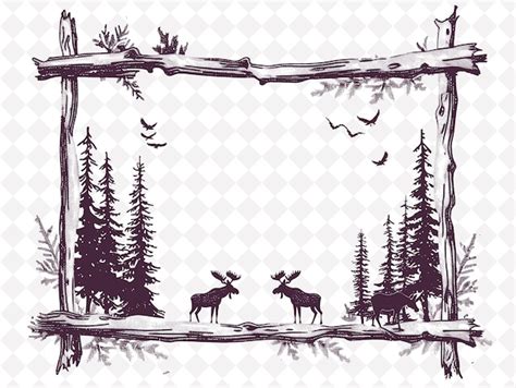 Premium Psd Rustic Cabin Frame With Log String And Moose Shapes