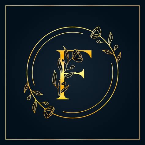 F Gold Elegante Letra Floral Logotipo Vetor Premium